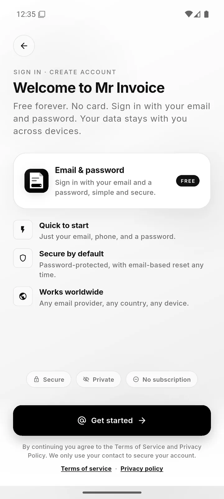 Branded sign-in landing screen
