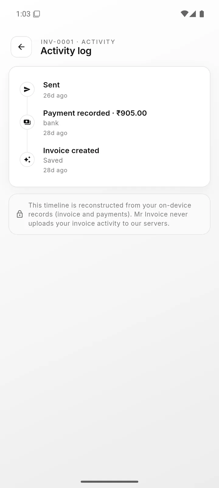 On-device activity log and privacy notice