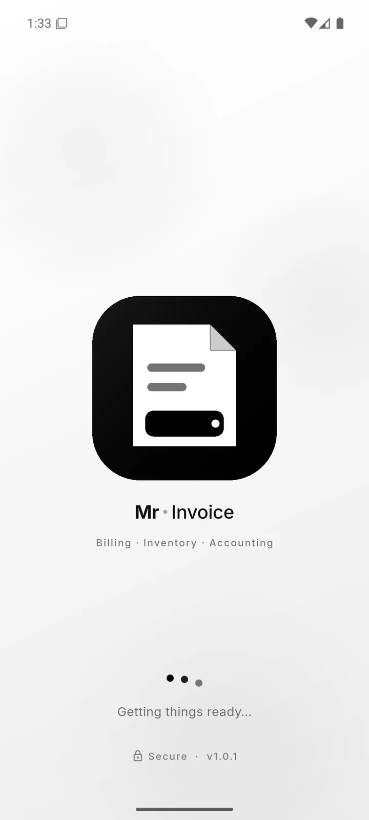 App splash: Mr Invoice, billing, inventory, accounting