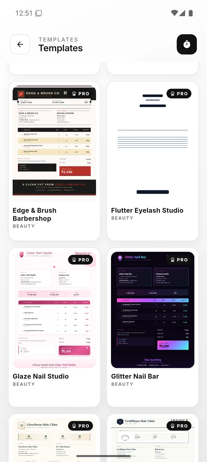 Templates by industry category