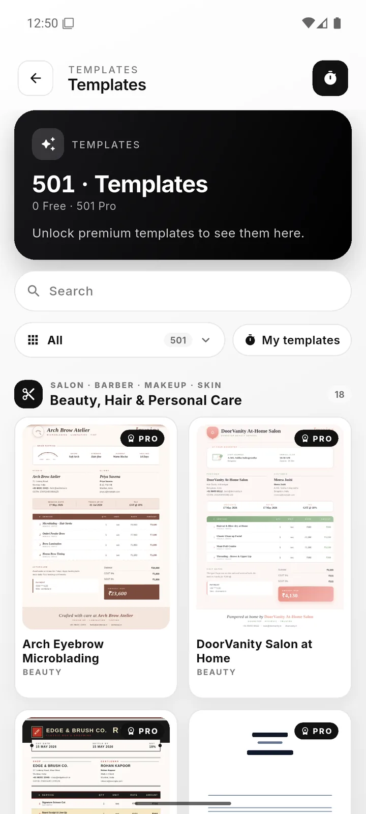 Invoice template gallery
