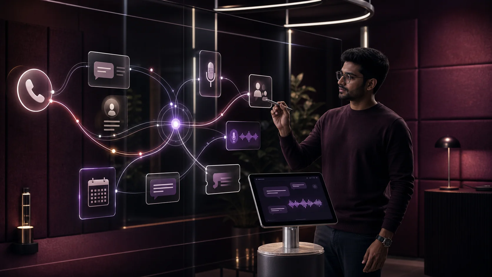 Learner mapping AI agent conversations across chat, voice, calendar, and customer flows.