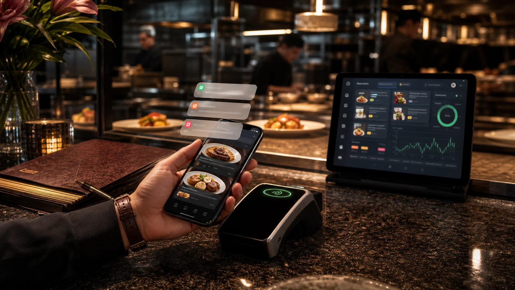 Booking and food-ordering app with payment terminal, push notifications, and owner admin dashboard.