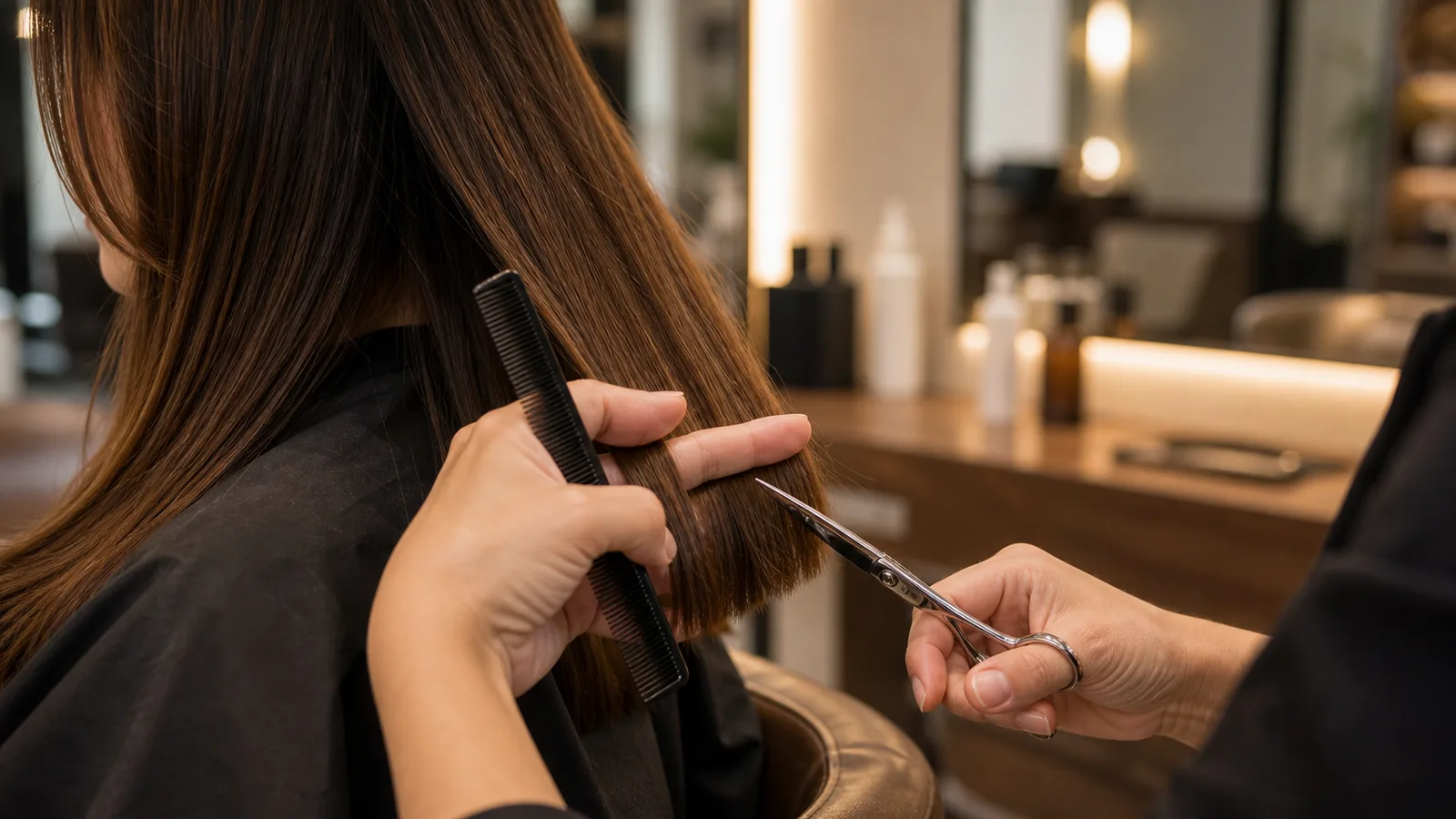 A precision cut in close detail: comb, shears and a steady senior hand