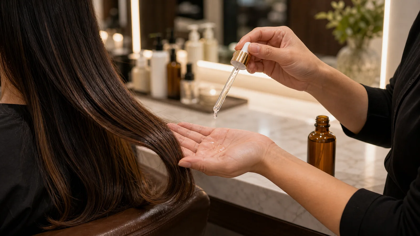 Finishing serum on glossy lengths