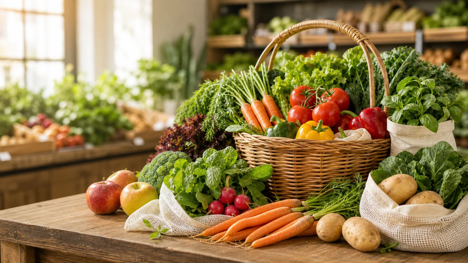 A basket of the morning's organic produce