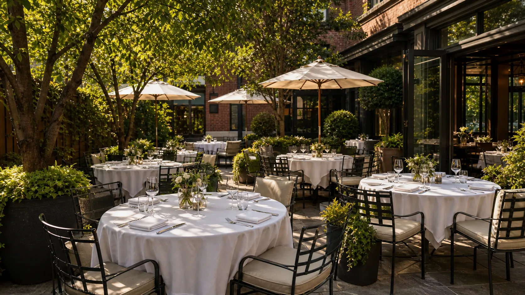 The Veranda flooded with afternoon sun, tables laid for lunch