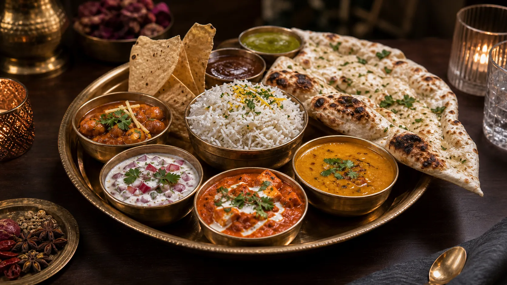 The Heritage Thali — nine small brass bowls of the subcontinent