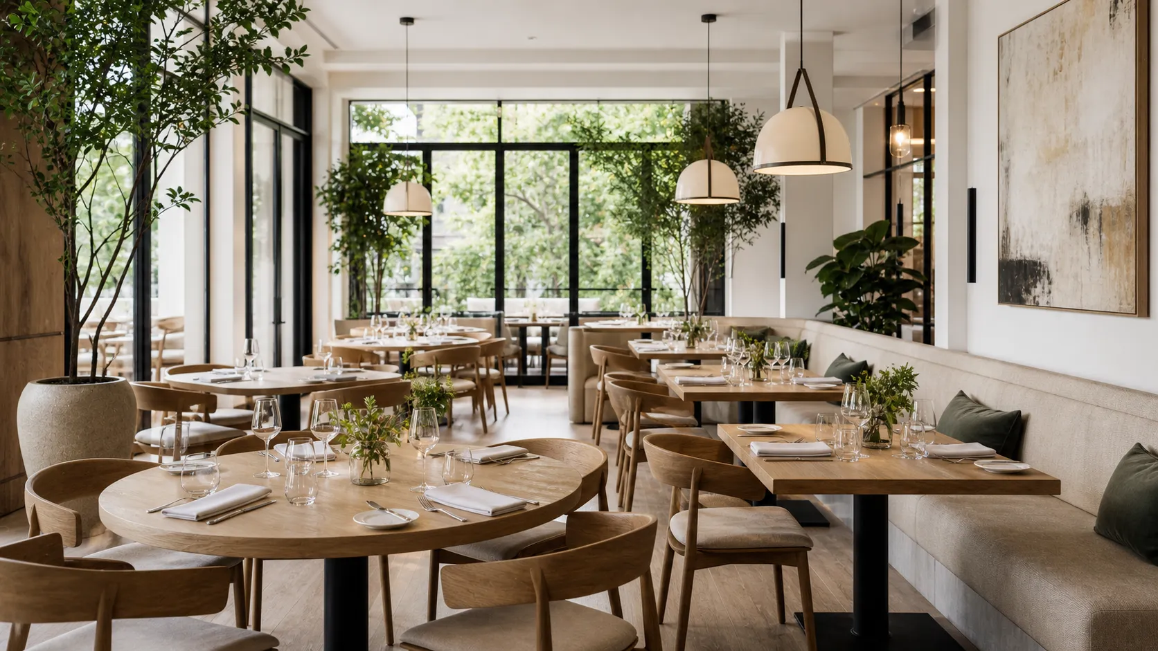 The atelier, a white-walled daylight room set for a tasting
