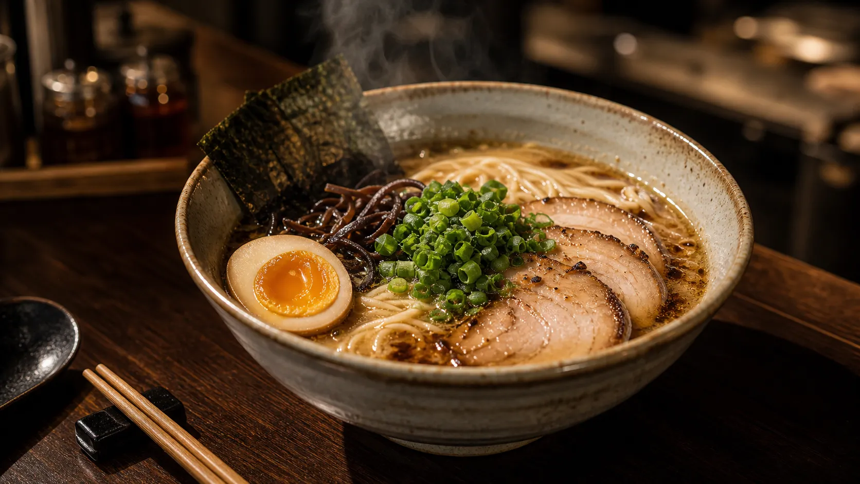 Midnight Ramen — chashu and ajitama in a deep tonkotsu broth
