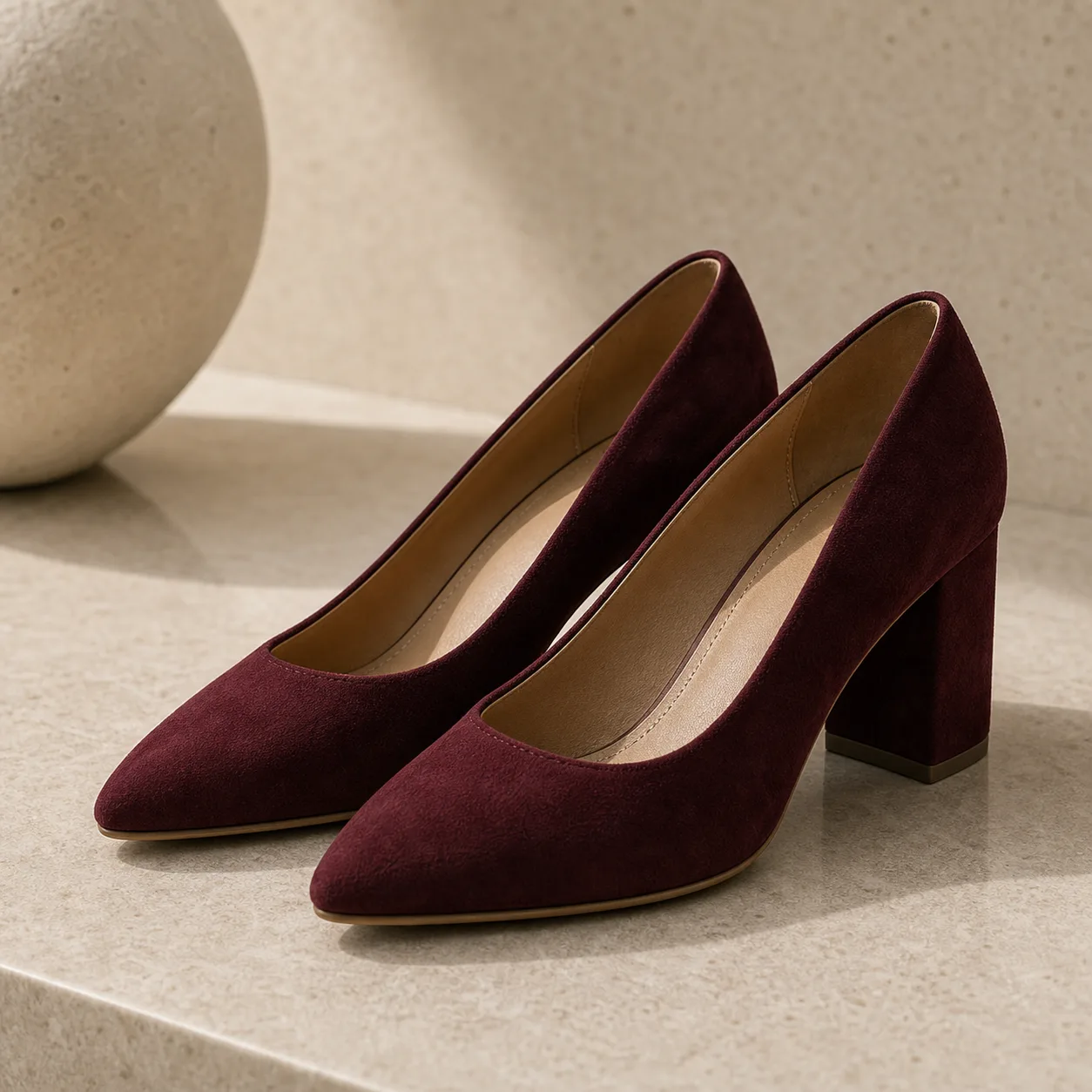 The Margot Block-Heel Pump in Burgundy