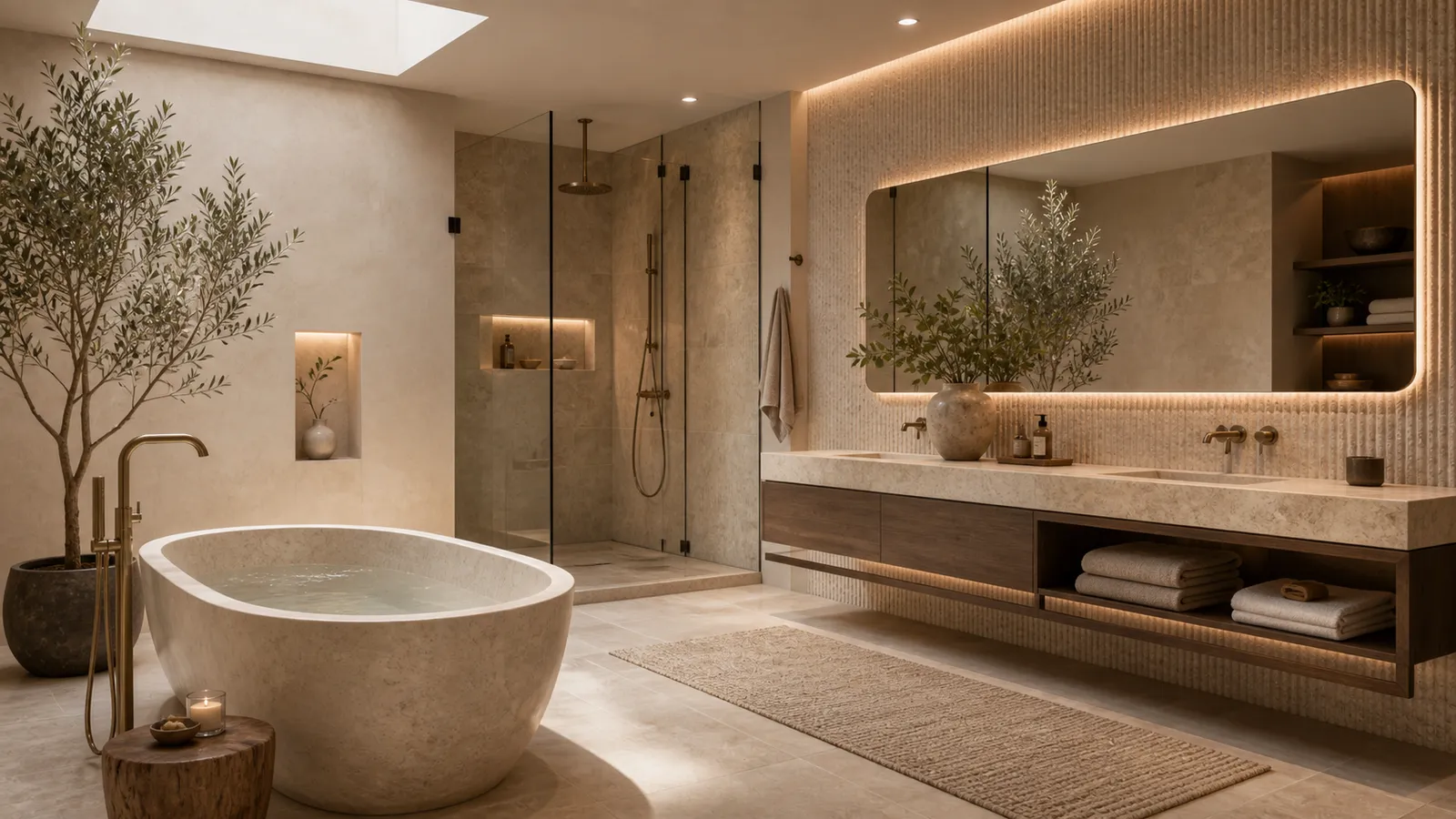 Honed-stone spa bathroom