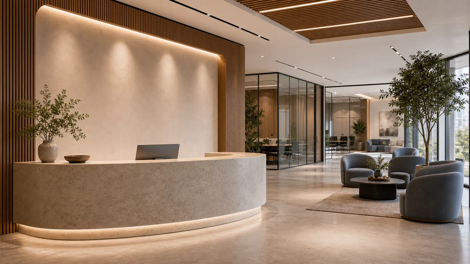 Corporate reception in calm materials