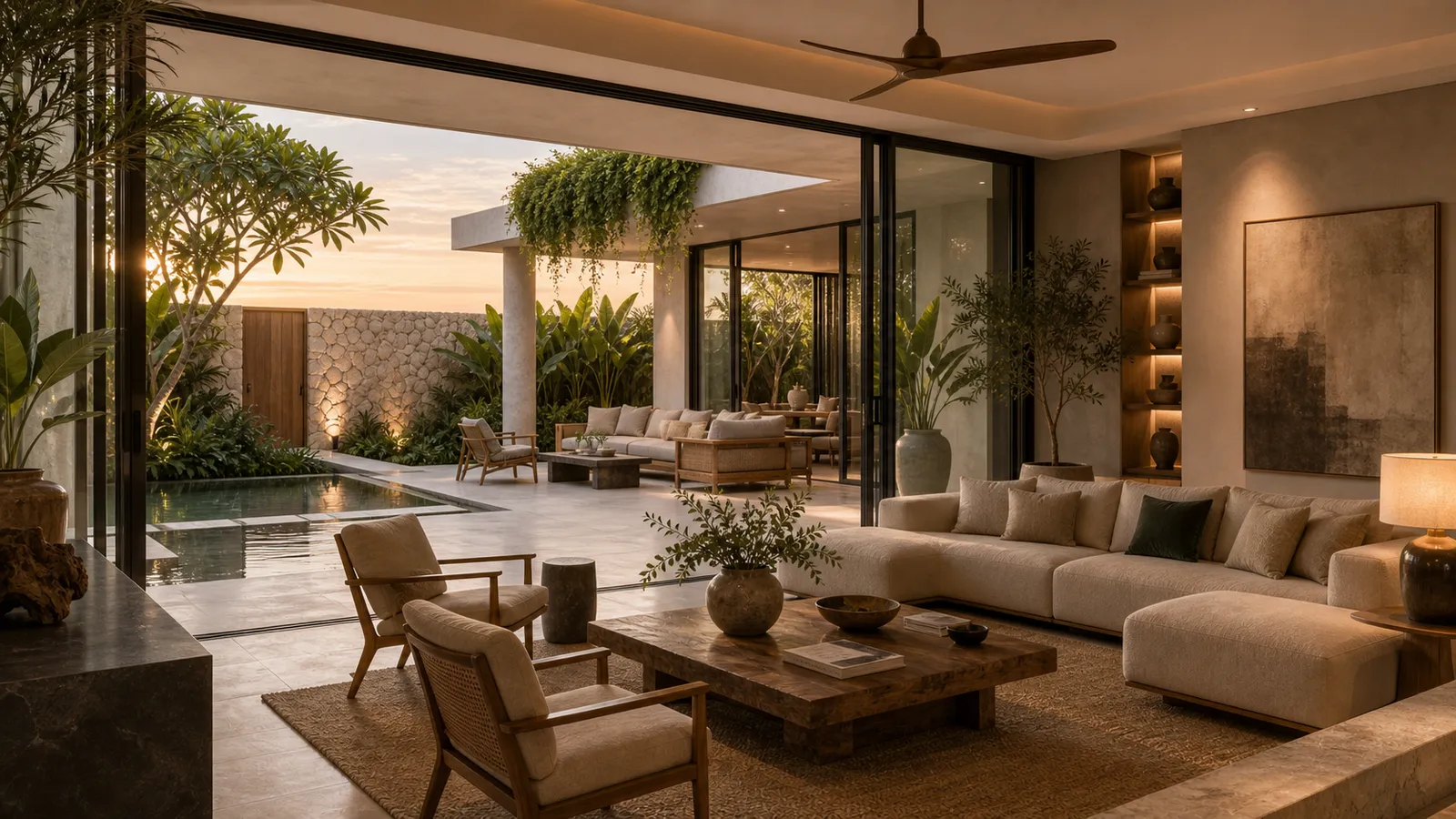 Villa lounge, indoor to courtyard