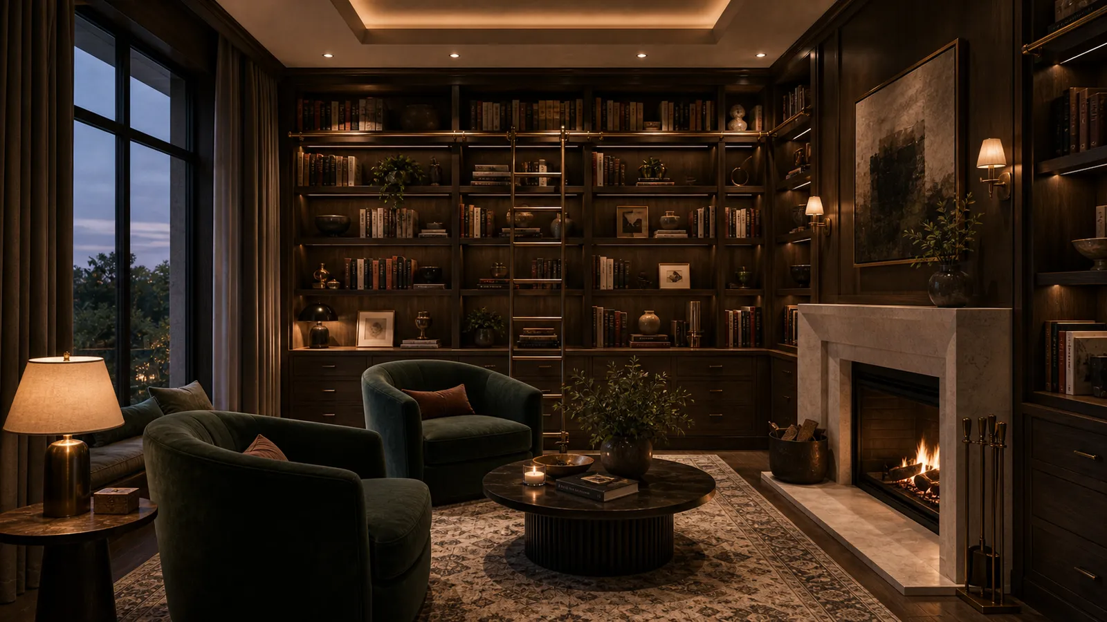 Double-height home library