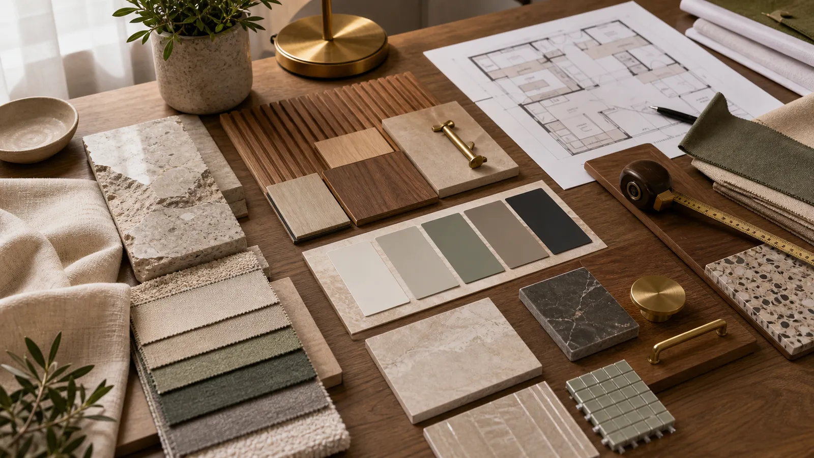 Material moodboard of plaster and stone
