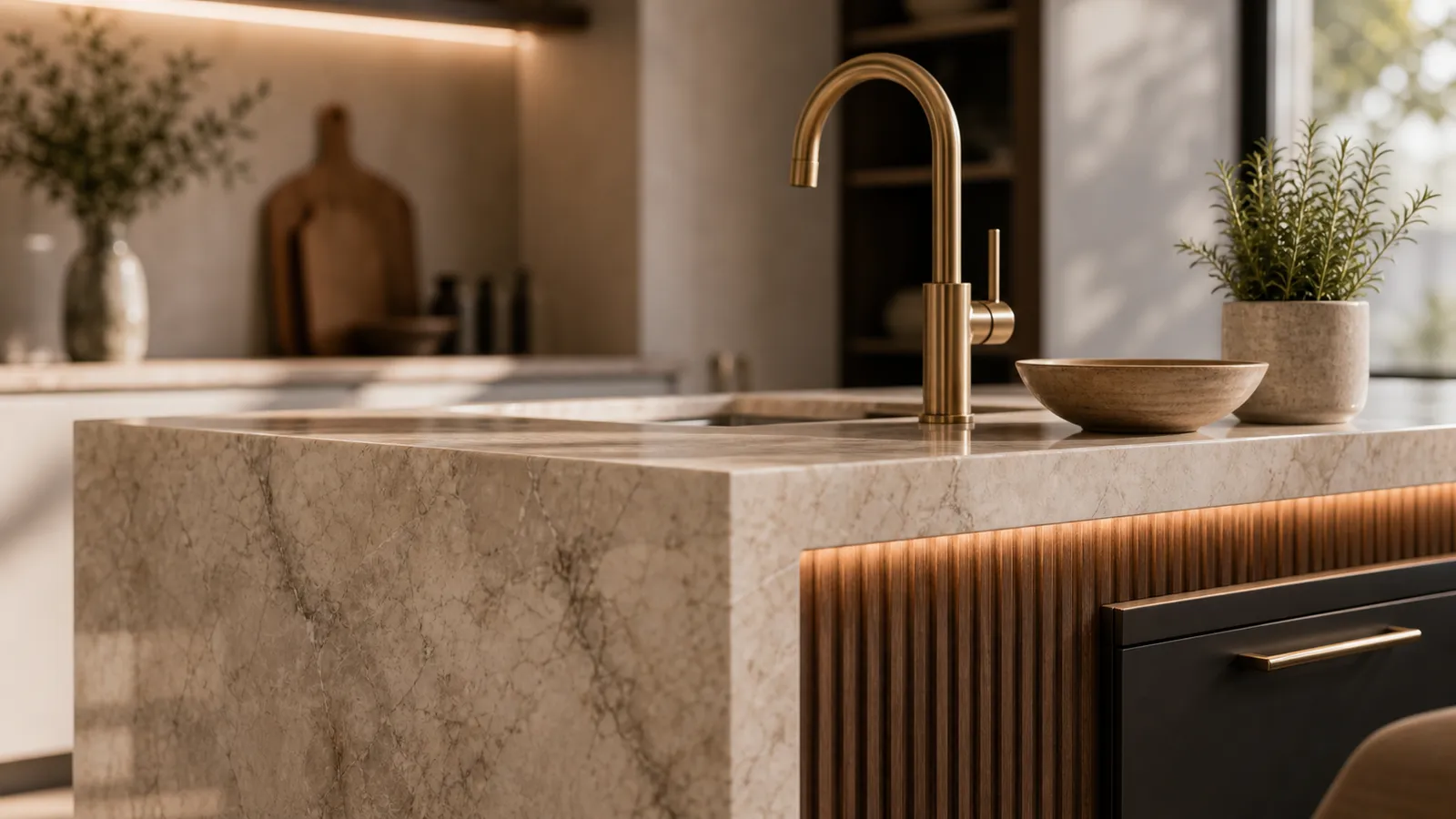 Single-stone kitchen island detail