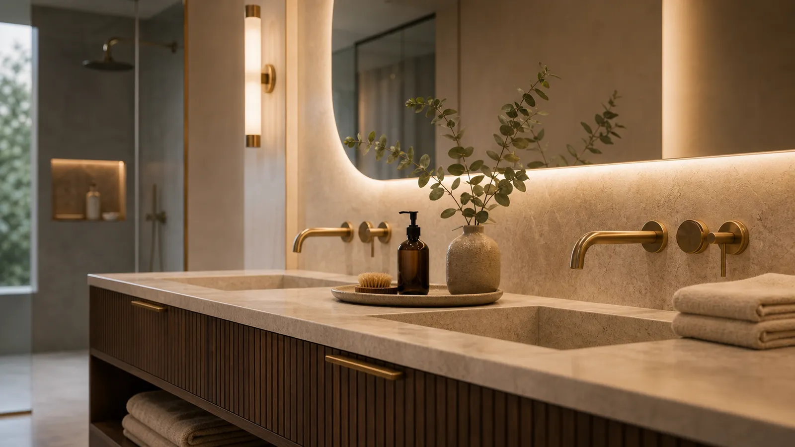 Honed-stone vanity detail