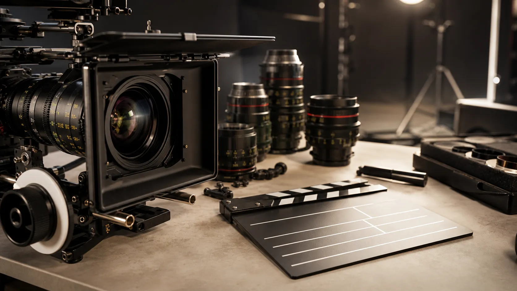Cinema lenses laid out for prep