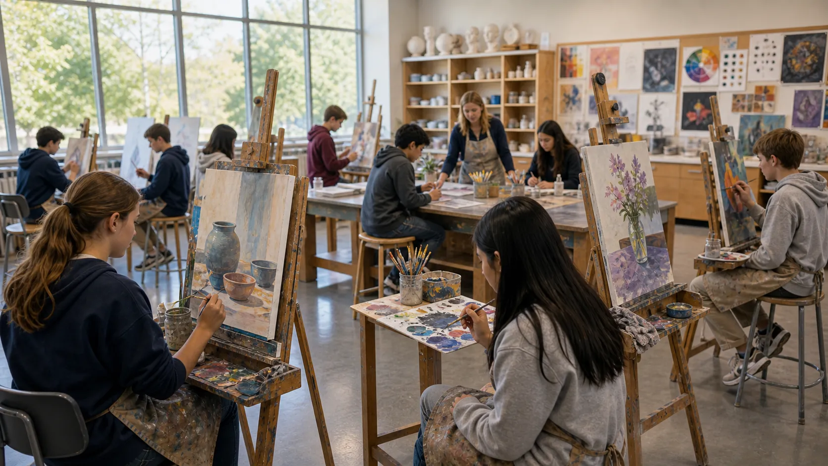 The art studio mid-lesson