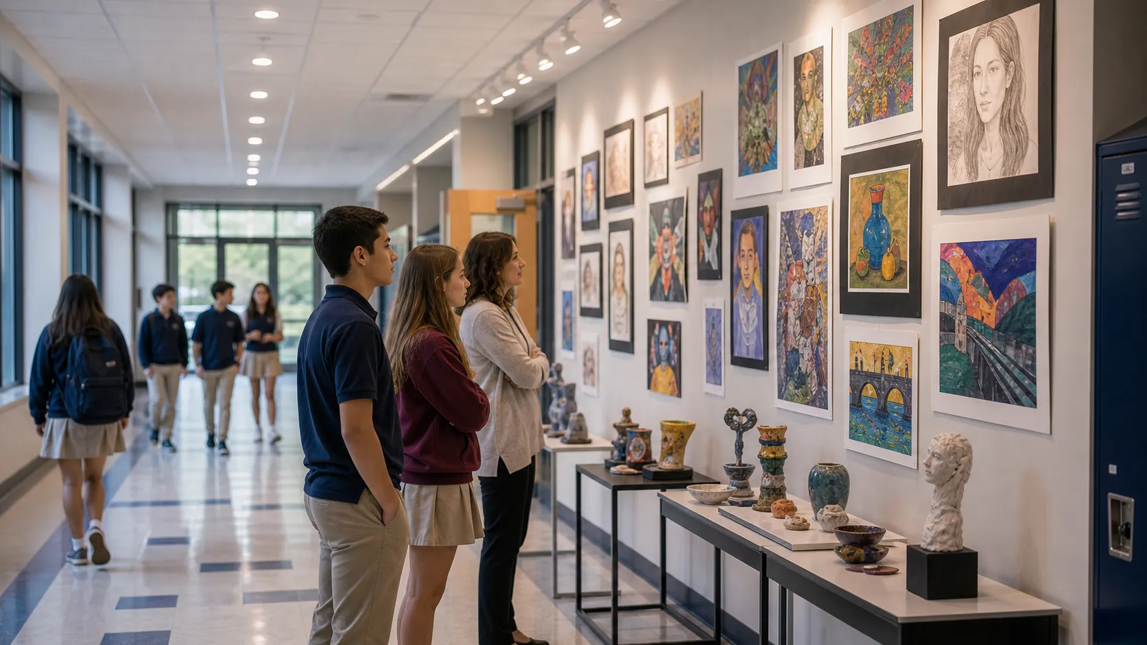 The corridor becomes a gallery: Year 9 hang their first show