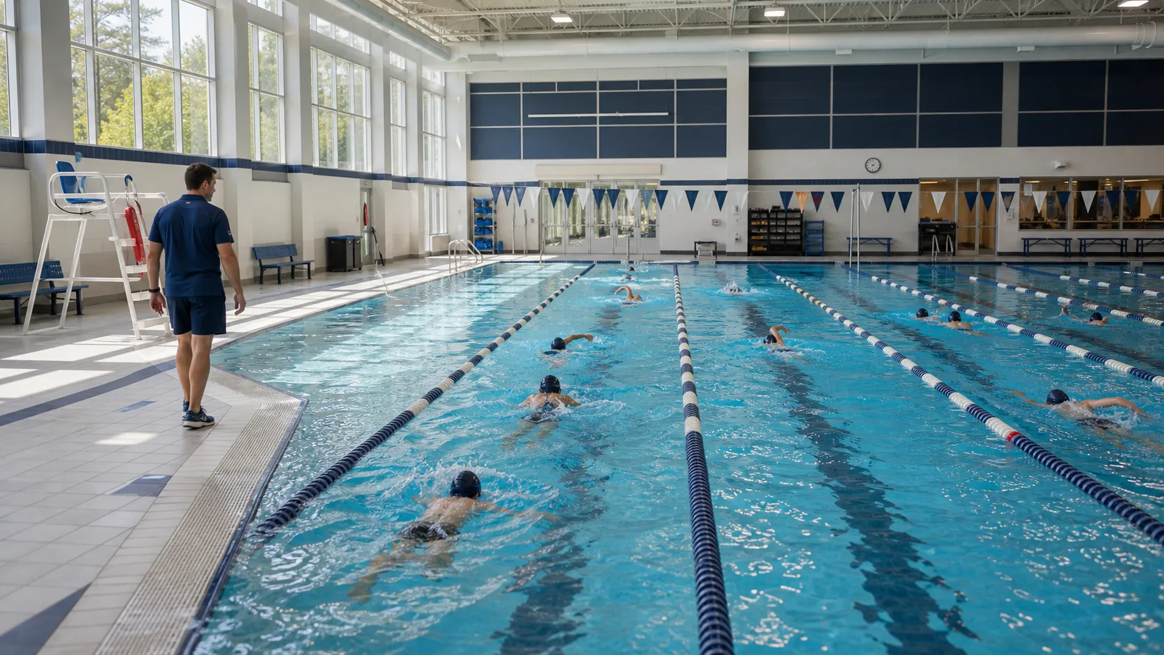 Swimmers training lengths in the indoor pool