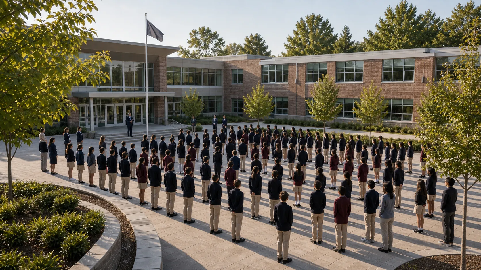 Pupils gathered in the Solenne Hall courtyard during morning assembly