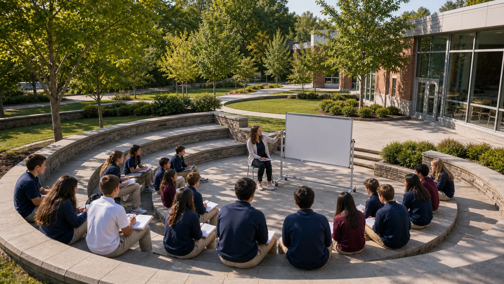 A lesson held outdoors in the stepped amphitheatre