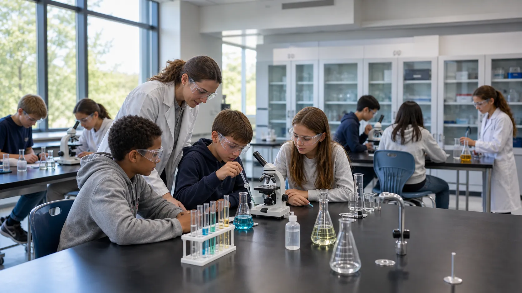 Students at work in the science laboratory