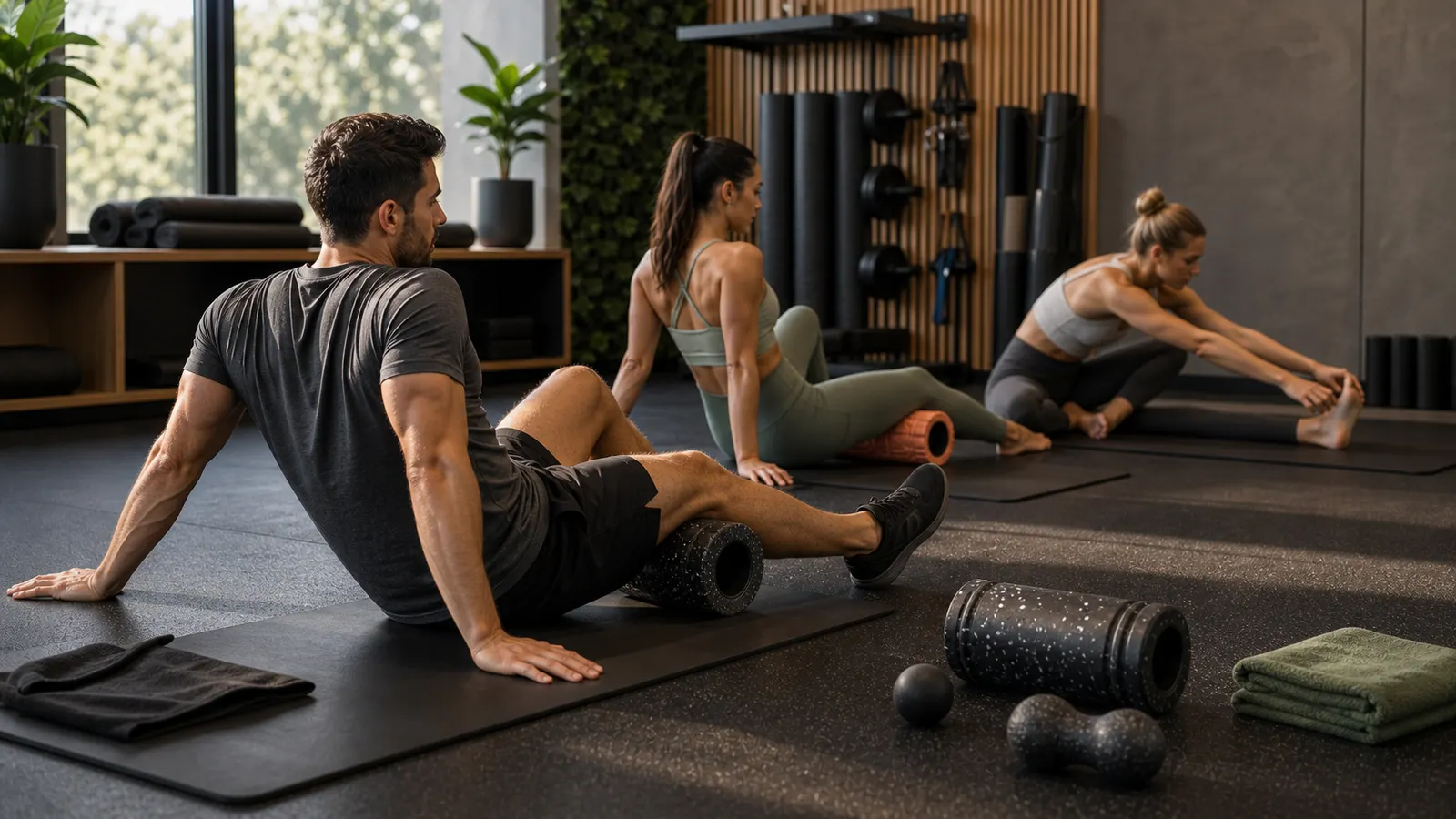 A member foam rolling in the Release Room