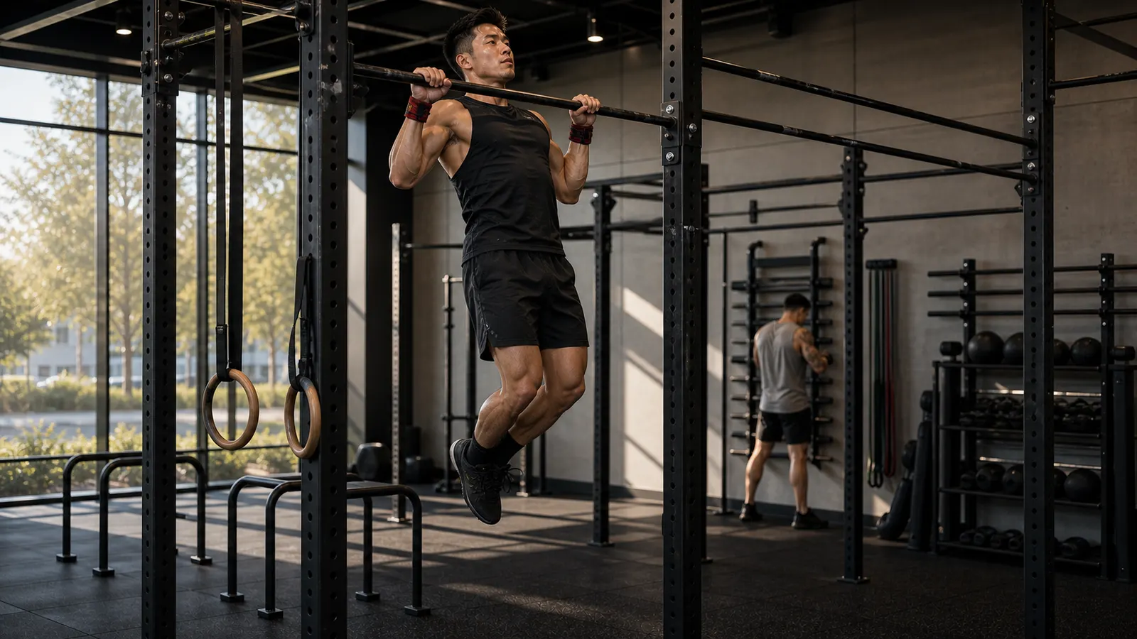 An athlete mid pull-up in the SOMA functional zone