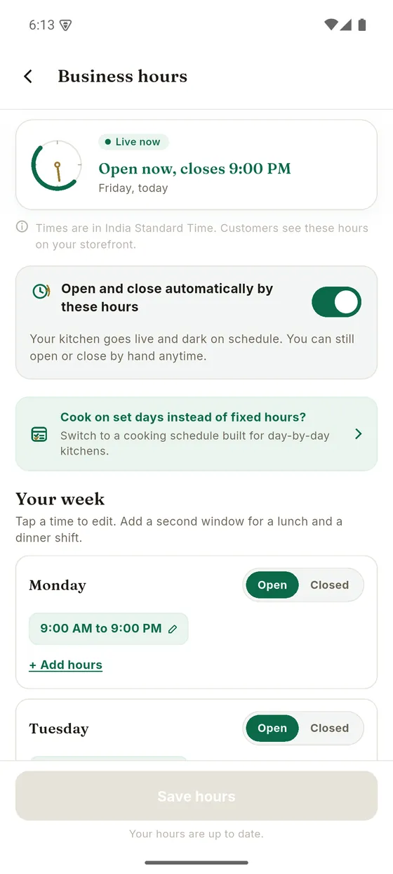 Business Controls in the Mr Rasoi seller app
